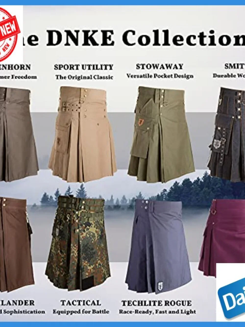 Leather Kilt Belt with Double Prong Buckle, Adjustable 32-37 Inch